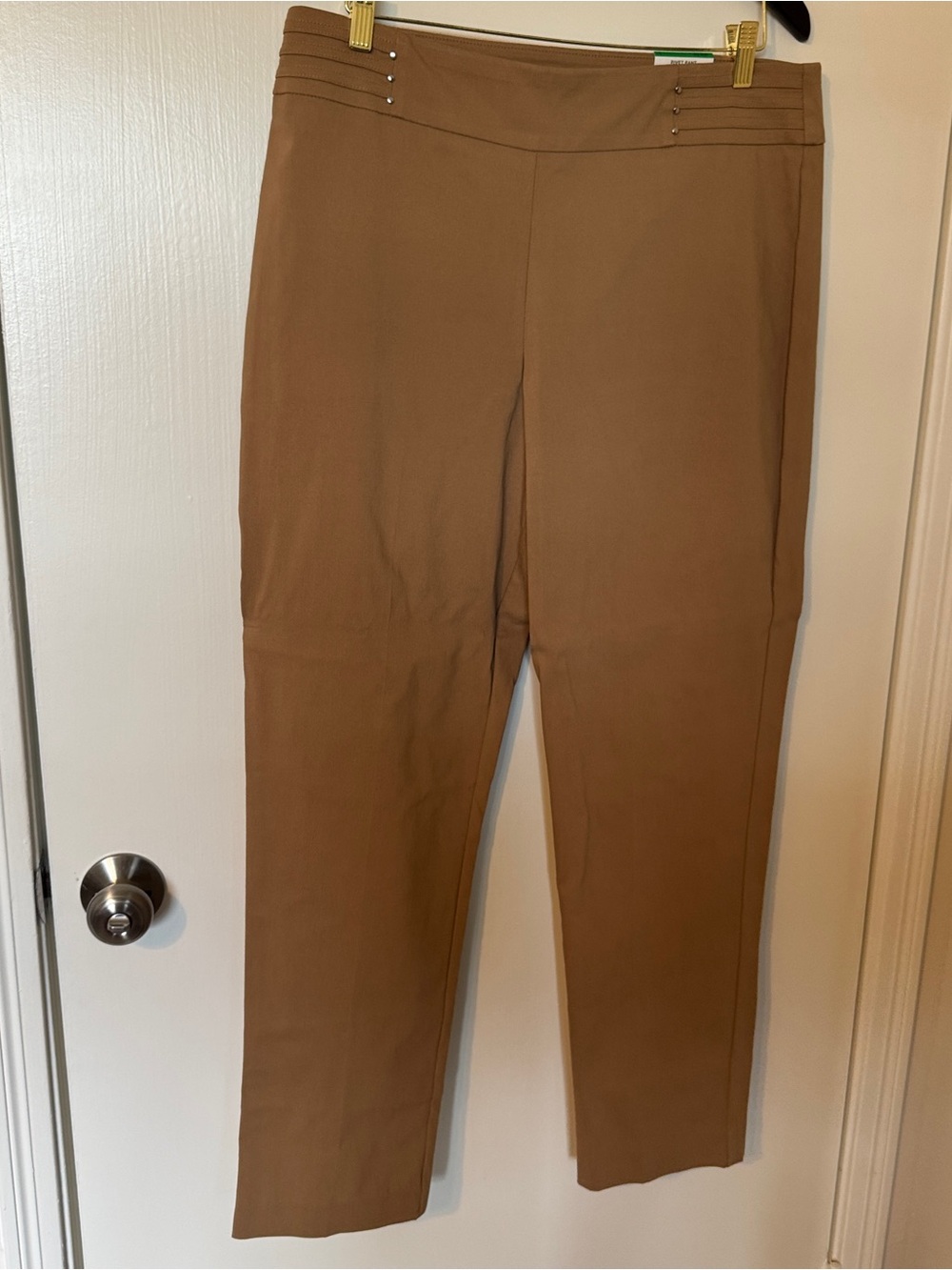 JM Collection Slim Leg Comfort Waistband Tummy Control Khakis in Camel Brown